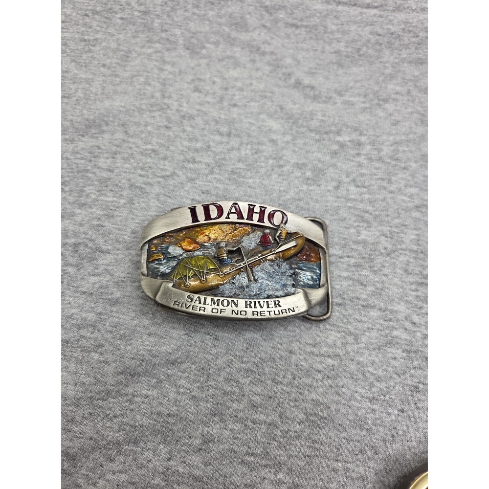 Vintage Siskiyou Idaho Salmon River Enamel Belt Buckle